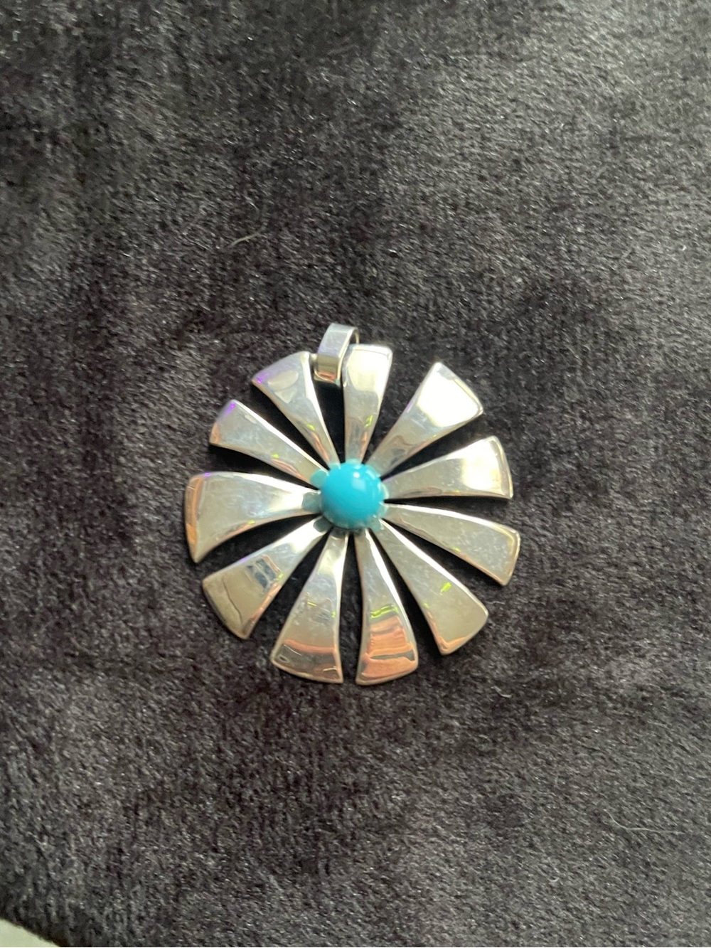 James Avery RETIRED Silver Sunburst Pendant with Turquoise Center